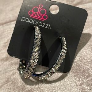 Paparazzi Rhinestone Hoop Earrings Black and White